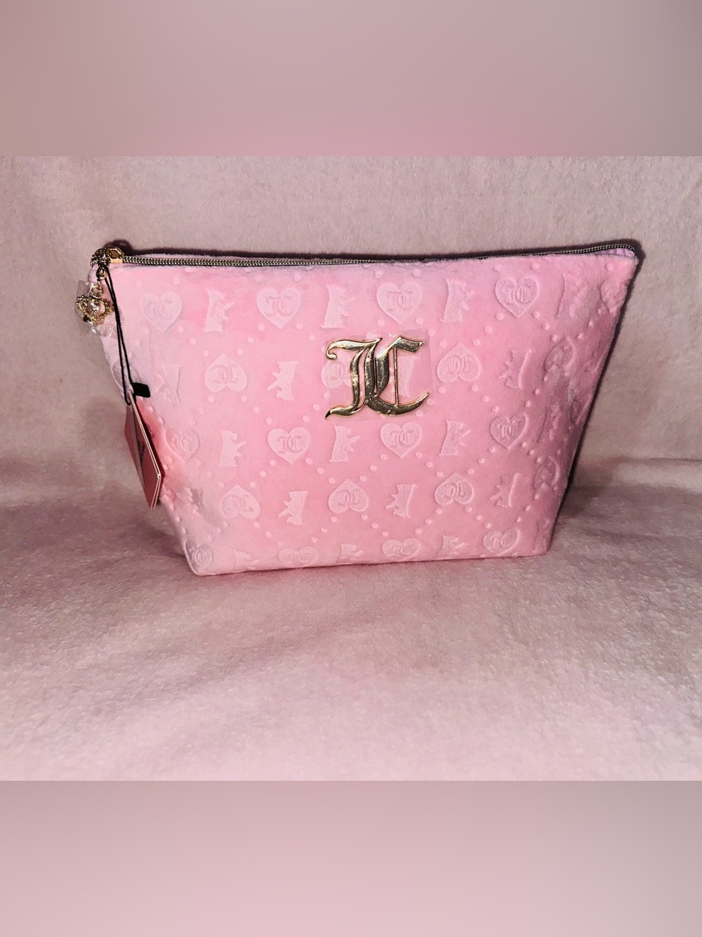 Juicy Couture Pink Quilted Cosmetic Case with Gold Logo
